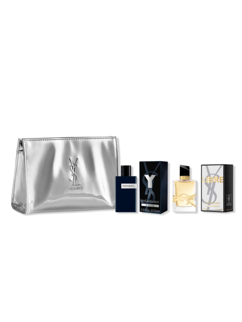 YSL Silver Metallic Snap Loveshine Leather Cosmetic Pouch + Y & Libre Mini $100 - Picture 2 of 8
